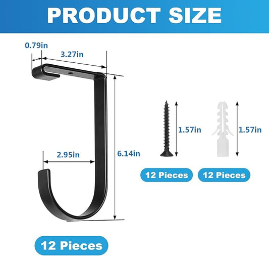 Ferraycle 12 Pcs Add on Storage Hook Accessory Overhead Garage Hooks for Ceiling Rack and Wall Shelving, Bike Hanging Flat, Black