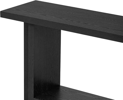 60-Inch Long Vintage-Inspired ConsoleTable with T-Leg Design, 2-Tier Entryway Table Sofa Table with Storage for Study, Entryway, Hallway, Living Room (Black-V19)