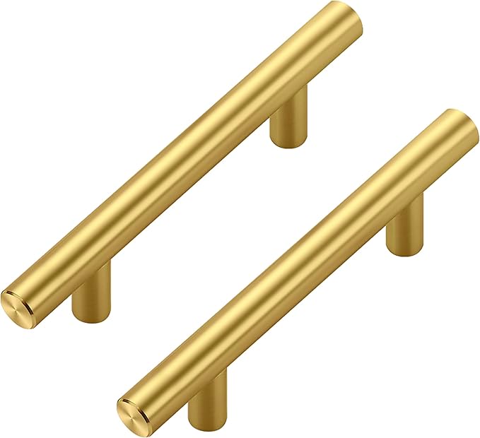 JOY DECOR 45 Pack Cabinet Handles, Gold Cabinet Pulls, 3 in Hole Center Kitchen Cabinet Handles, Stainless Steel T Bar Handles for Dresser Drawers
