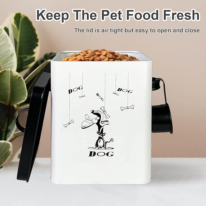 SOTECH Cute Pet Treat Container with Scoop Set,Dog Food Bucket with Lid and Handle White Pet Storage Bin for Small Dogs Cats Food Dry Fresh,Great Gift for Dog Owners(Dog Treat Jar)