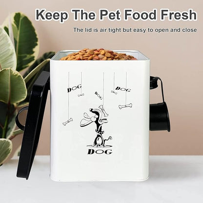 SOTECH Cute Pet Treat Container with Scoop Set,Dog Food Bucket with Lid and Handle White Pet Storage Bin for Small Dogs Cats Food Dry Fresh,Great Gift for Dog Owners(Dog Treat Jar)