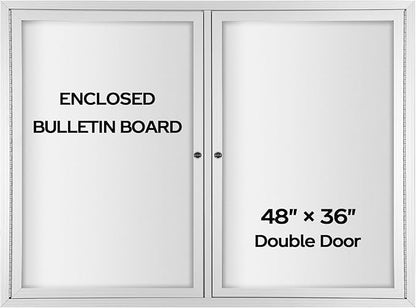 INNOVART Enclosed Bulletin Board 48”x36”, Lockable Dry Erase Noticeboard with Aluminum Frame, Outdoor Enclosed Whiteboard Weatherproof, Wall Display Case with Swing-Open Door Information Cabinet