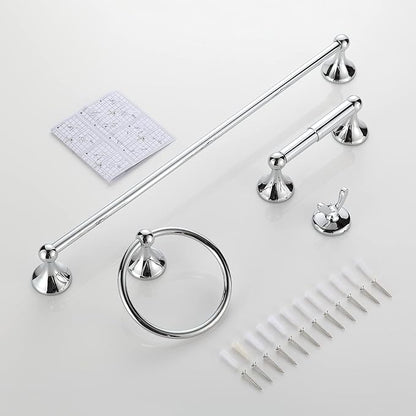 BGL Bathroom Hardware Set, Chrome Adjustable Expandable Towel Bar 4-Piece Bathroom Accessory Set Wall Mounted Robe Hook Toilet Paper Holder Towel Ring Towel Bar
