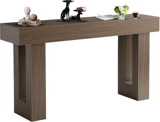 Depeht 63" Long Entryway Console Table, Wooden Farmhouse Sofa Behind Couch Table with Thickened Base, Large Industrial Hallway Accent Furniture for Living Room, Entrance, Foyer, Hallway (Oak)