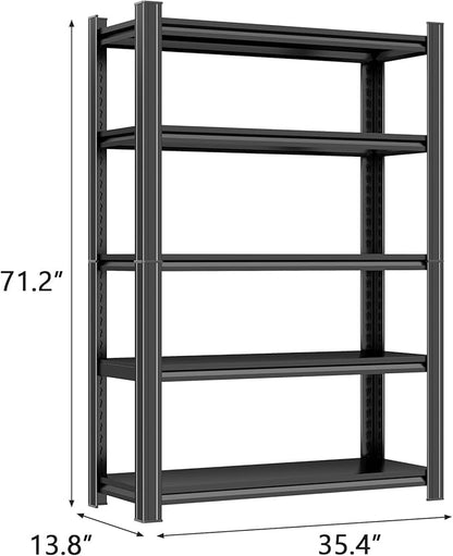 Metal Garage Shelving Unit, Heavy Duty Adjustable Storage Shelves, Steel Shelving, 3000 lbs Capacity Shelves for Heavy Tools and Equipment, 5 Tier, 35.4" Wx 13.8" Dx 71.2" H