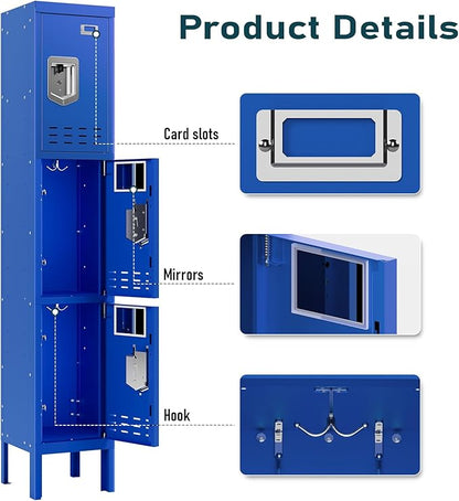 Metal Lockers - 66" Height Steel Lockers for Employees with 3 Door Storage Locker with Card Slot for Employees Gym School Home Office Garage - Assembly Required
