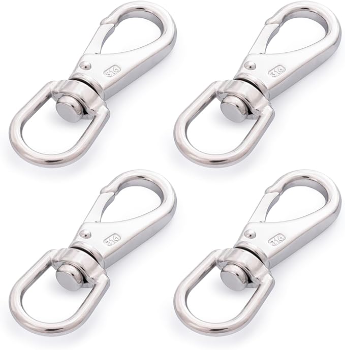 SHONAN 3.5 Inch Stainless Steel Flag Clips for Flagpole Rope- 4 Pack Diving Clips Flag Pole Clips, Swivel Snap Hooks for Dog leashes, Keychains, Boat Ropes, Bird Feeders