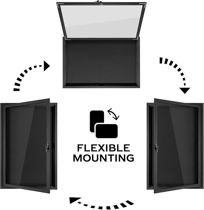 INNOVART Enclosed Bulletin Board 36” x 24”, Lockable Fabric Noticeboard with Aluminum Frame, Wall Display Case with Swing-Open Door Black Felt, Information Cabinet for School, Office, Commercial, etc