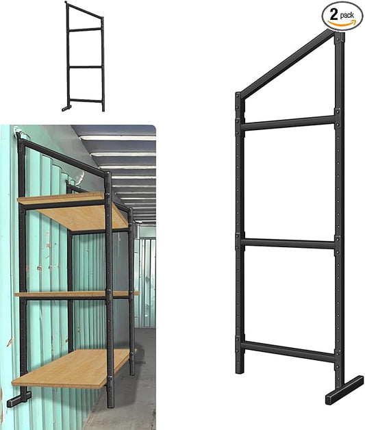 2-Pack Adjustable Shipping Container Shelf Brackets - Heavy Duty 3-Tier Kit to Build 57" H x 20" W Shelving, DIY Storage Solution for Cargo Containers & Trailers