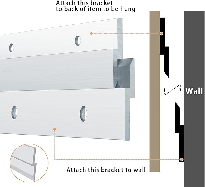 French Cleat Heavy Duty, Aluminum French Cleat, Headboard Wall Mounting Brackets with Screws, Heavy Mirror Mounting Hardware (36 Inch-1 Pair, Support 240 lbs)