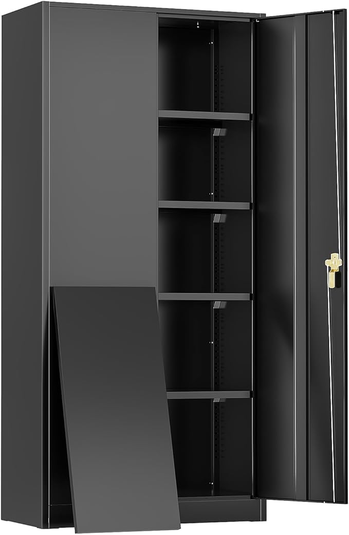 Oakcloud 72" Metal Storage Cabinet Tool Organizer, Lockable Garage Storage Tool Cabinets for Office, Home, School, Locking File Cabinet with 2 Doors and 4 Adjustable Shelves (72“ Wide-Black)