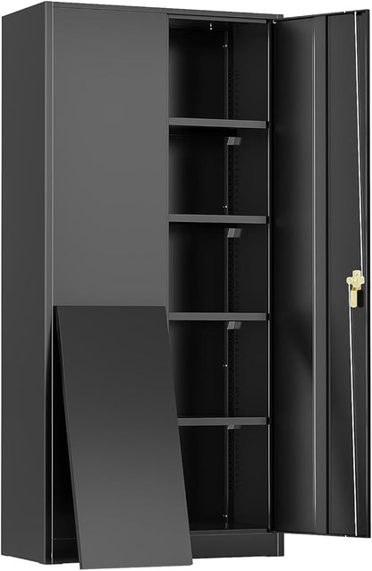 Oakcloud 72" Metal Storage Cabinet Tool Organizer, Lockable Garage Storage Tool Cabinets for Office, Home, School, Locking File Cabinet with 2 Doors and 4 Adjustable Shelves (72“ Wide-Black)
