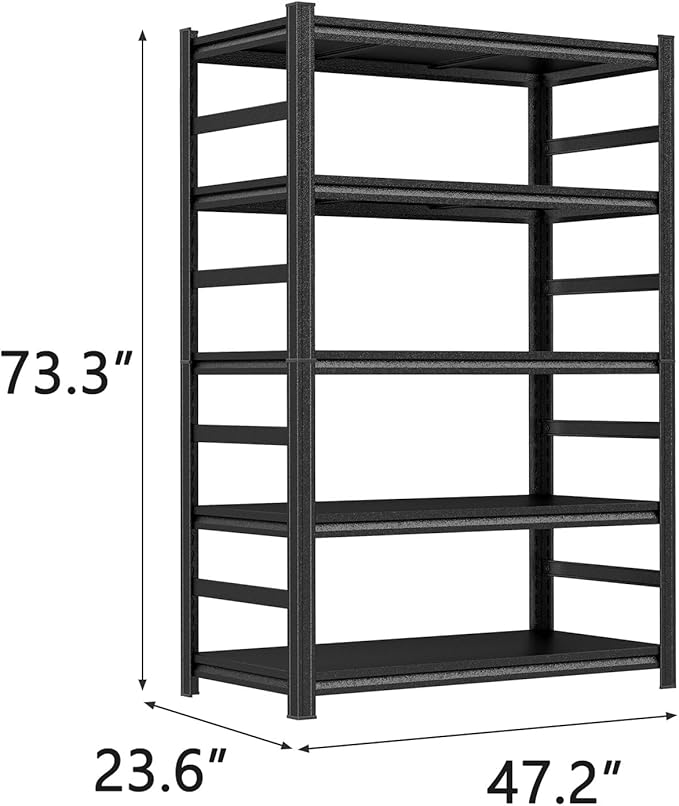 Metal Garage Shelving Unit, Heavy Duty Adjustable Storage Shelves, Steel Shelving, 3000 lbs Capacity, Industrial Shelves for Heavy Tools and Equipment, 5Tier-47.2" Wx 23.6" Dx 73.3" H
