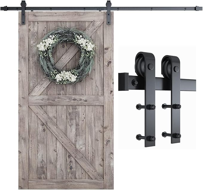 SMARTSTANDARD 8.2 FT Barn Door Hardware Kit -Sliding Barn Door Track - Smooth and Quiet - Easy to Install - Includes Step-by-Step Installation Instructions - Fits 48" Wide Door Panel (J Shape Hanger)