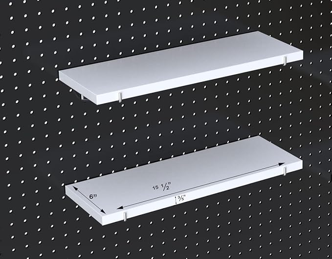 KINOMI Heavy Duty Pegboard Shelves, Value Set of 8 Pack Pegboard Shelf Brackets Hooks and 4 Pack Peg Board Shelves for Garage, Home, Garden, Tool Shed (White)