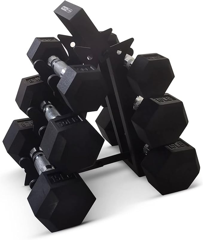 HolaHatha Hexagonal Dumbbell Weights Set, Home Gym Equipment Set, Portable Weighted Exercise Dumbbells for Fitness, Training, and Lifting Workouts
