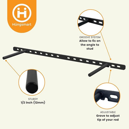 (Set of 4) 22 x 3/4 inch Floating Shelf Brackets Designed for 1 inch Thick Custom Shelves, Hidden Floating Shelf Hardware (8 inch Rod) Black