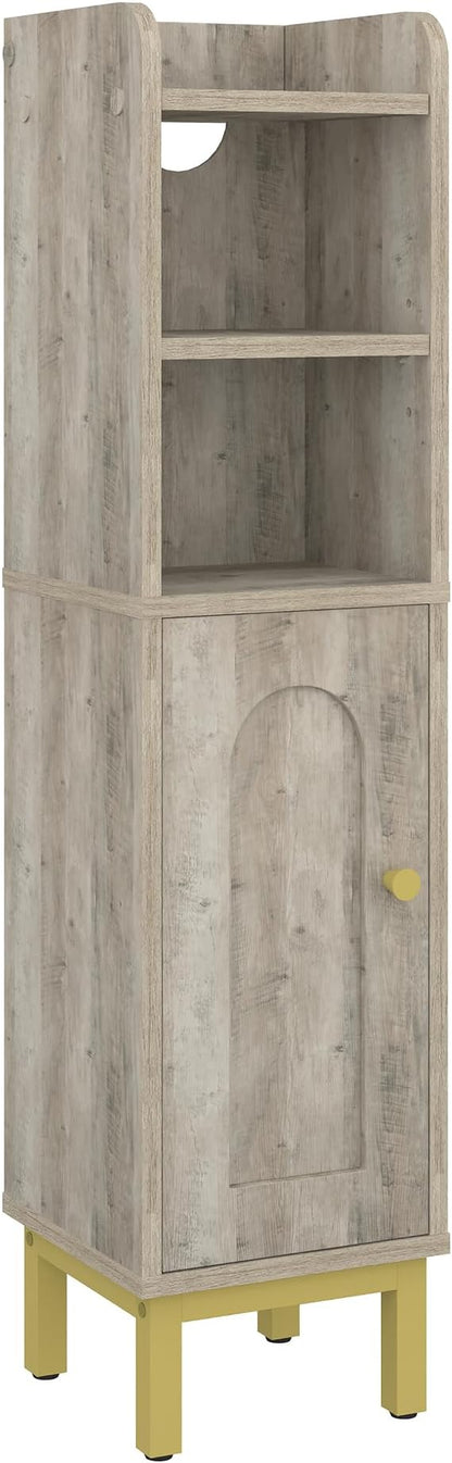 Bathroom Storage Cabinet, Small Corner Floor Cabinet with Door and Shelves, Narrow Toilet Paper Holder, Bathroom Organizer with Adjustable Shelf, for Small Spaces, Rustic Greige BC08205X