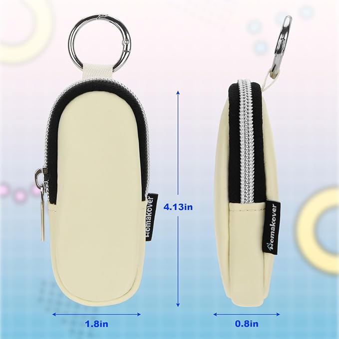 Portable Lip Balm Organizer Case with Keychain, Travel Chapstick Holder Storage Bag, Waterproof Small Cosmetic Organizer, Anti-Lost Lipstick Lip Gloss Sleeve Pouch Keeper Case (Beige, Large)