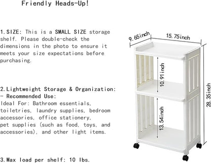 3 Tier Rolling Storage Cart Organizer Shelf on Wheels Movable Organization Rack with Wheels Shelving Unit Trolley for Bathroom Laundry Room Office Utility Cart (Taller Size)
