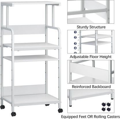 4-Tier Printer Stand with Storage Shelf, Mobile Printer Table for Home Office, Adjustable Stand for Printer, Scanner, Fax (White)