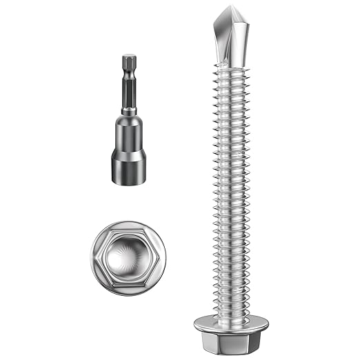 (150Pcs) #8×1-1/2" Hex Washer Head Self Drilling Screws, 410 Stainless Steel Metal SheetScrews，TEK Screws, Sheet Metal Self Tapping Screws