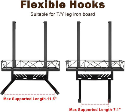 Ironing Board Hanger, Metal Over The Door or Wall Mounted Ironing Board Caddy, Ironing Board Storage Shelf with Adjustable Hooks for Laundry Room, Living Room, Bathroom (Matte Black)