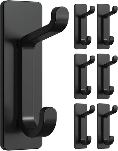 Self Adhesive Wall Hooks for Hanging: Extra Strong 13 LB, Hook for Coat, Towel in Bathrooms, Shower, Kitchen, Wall, Door Hook, Black 6 Pack