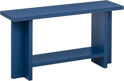 60-Inch Long Vintage-Inspired ConsoleTable with T-Leg Design, 2-Tier Entryway Table Sofa Table with Storage for Study, Entryway, Hallway, Living Room (Navy Blue-V19)