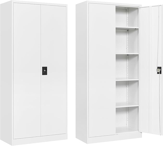 Metal Storage Cabinet with 2 Doors and 4 Adjustable Shelves, 71" Steel Garage Storage Cabinet, Locking Tool Cabinets for Office, Home,School,Kitchen,Garage Tool Utility Cabinet