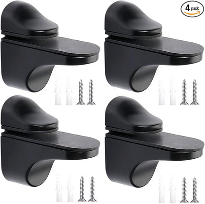 Adjustable Wood/Glass Shelf Bracket Wall Mount, Black, 4 Pack