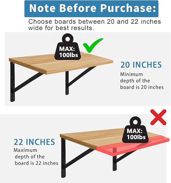 20 inch Heavy Duty Shelf Brackets with Screws, 8 Pack Wall Shelf Bracket with 90 Degree Triangle, Black Metal Shelf Brackets, Shelves L Brackets(500x300mm)