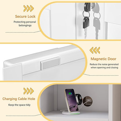 Tokawa Metal White Locking Nightstand, 27.56" Locker with Magnetic Door and Adjustable Shelve, Small Locker Nightstand, Side Table Storage Cabinets for Bedroom, Living Room, Office