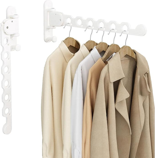 Wall Mount Clothes Drying Racks White Clothes Drying Organizer Rack Garment Hooks Aluminium Retractable Folding Indoor Wall Mounted Hanger Space Saver for Laundry Room Bedroom White 2-Pack