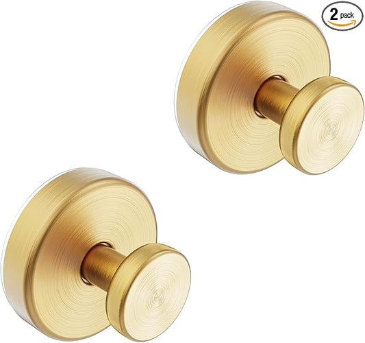 Suction Cup Hooks for Glass Window, Mirror - Shower Hooks for Inside Shower, No Drill Towel Hooks for Bathrooms, Bath Robe Coat Looafh Hook for Hanging - Gold(2 Pack)