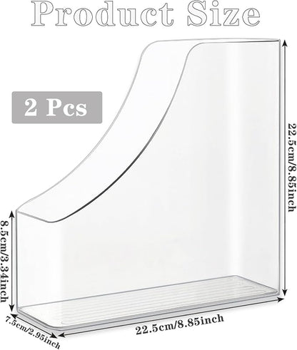 2 Pack Vertical File Holder Clear Acrylic Desk Organizer Storage Bins Holding Plastic Document Organizer Clear PET Magazine Holder Basics Vertical Magazine Rack for Home Office School