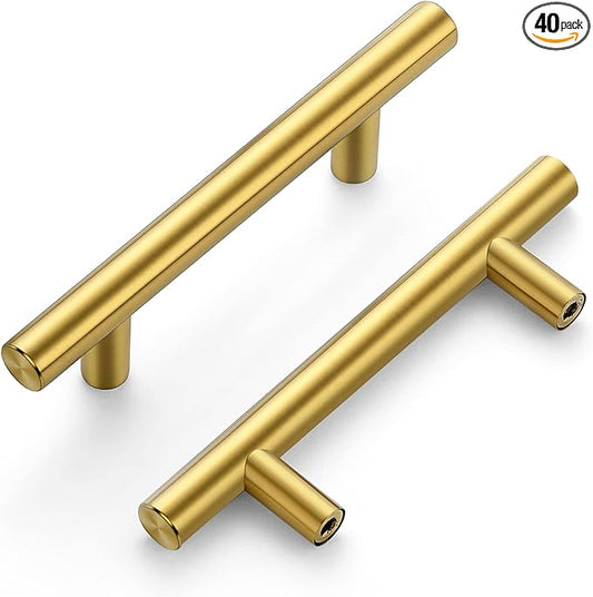 Ravinte 40 Pack | 5'' Cabinet Pulls Brushed Brass Stainless Steel Kitchen Drawer Pulls Cupboard Pulls Cabinet Handles 5”Length with 3” Hole Center