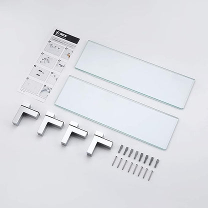 KES Glass Shelves for Bathroom, Bathroom Tempered Glass Shelf Rectangle 16 Inch Bracket Wall Mount 2 Pack Polished Chrome, BGS3201S40-P2