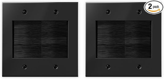 VCELINK 2 Gang Brush Wall Plate (Black, 2 Pack), Cable Pass Through Wire Hider for Cable Management, Compatible with Ethernet Cables, HDMI Cables & Home Theater Systems