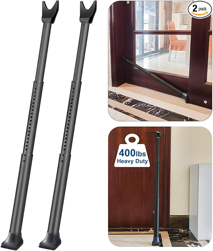 Door Security Bar, Rerishom Door Stoppers Security bar,Heavy Duty Door Lock Security Door Jammer Door Stopper for Apartment, Hotel Room,Screen Door Hardware (Dark Black, 2 Pack)