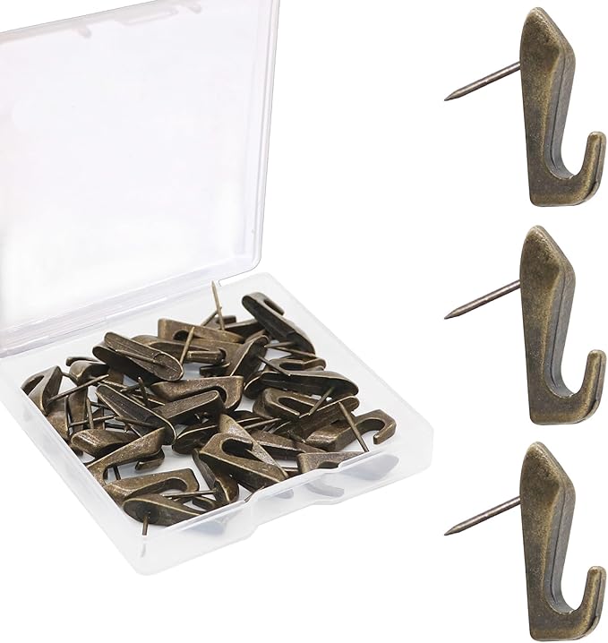 Push Pin Picture Hooks, Push Pin Hangers, Decorative Push Pins for Wall Hanging, Thumb Tacks for Hanging, Bulletin Board Hooks (Bronze)