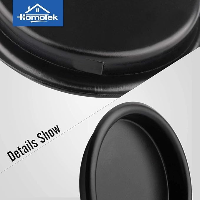 HOMOTEK 12 Pack Closet Door Finger Pulls, 2-1/16” Round Sliding Handles, Bypass Pulls Recessed Door Pulls, Cabinet Pulls, Pocket, Easy Snap No Drill, Matte Black