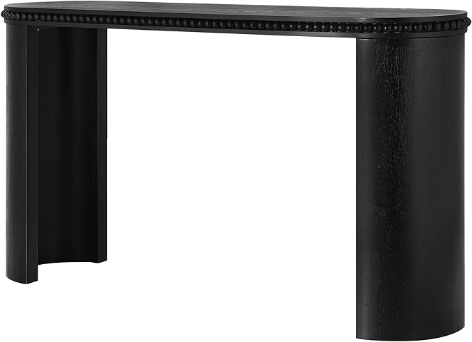 Vintage Console Table with Beaded Trim and Reversible Curved Legs, Natural Wood Veneer Finish Entryway Accent Table, Long Sofa Table Behind Couch for Hallway, Living Room (Black-J58)
