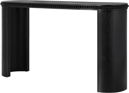 Vintage Console Table with Beaded Trim and Reversible Curved Legs, Natural Wood Veneer Finish Entryway Accent Table, Long Sofa Table Behind Couch for Hallway, Living Room (Black-J58)