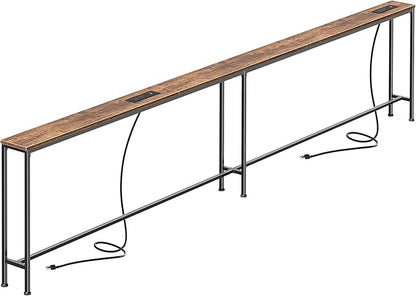 SUPERJARE 118.1 Inch Sofa Table with 2 Power Outlets and USB-C Port, 5.9 Inch Narrow Console Table with Storage, Extra-Long, for Entryway Hallway Couch Behind Sofa, Small Spaces, Rustic Brown