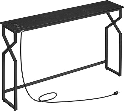 Console Sofa Table, 44.9" Entryway Table with Power Station, Narrow Couch Table with USB Ports and Outlets, Metal Frame, for Entrance, Living Room, Black CTHB113E01