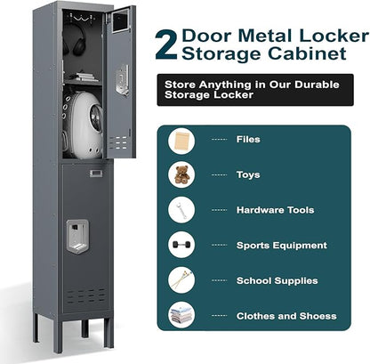 Metal Lockers - 66" Height Steel Lockers for Employees with 2 Door Storage Locker with Card Slot for Employees Gym School Home Office Garage - Assembly Required