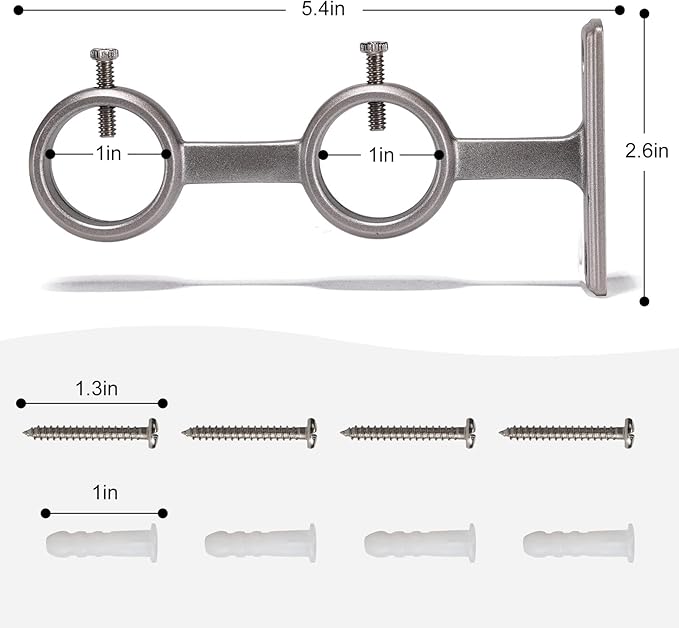 Goowin Double Curtain Rod Holder, 2pcs Brackets Hooks for Living Room Bedroom Curtains, Drapery Rods (Silver)