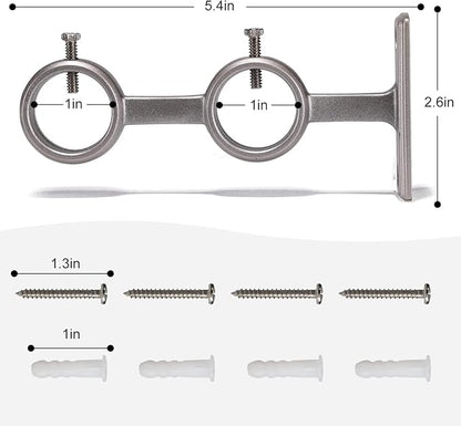 Goowin Double Curtain Rod Holder, 2pcs Brackets Hooks for Living Room Bedroom Curtains, Drapery Rods (Silver)