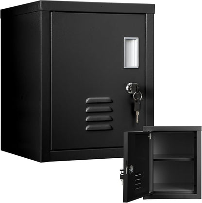 Suzile Lockable Storage Cabinet Metal Lockable Steel Storage Cabinet Organizer Lockers for Employees Vertical Metal Cabinets End Side Table Steel Bedside with Shelf(Black)